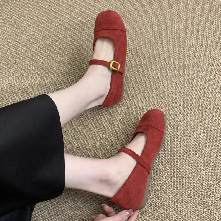 Low-cut canvas Mary Jane flat shoes with vintage suede finish in apricot