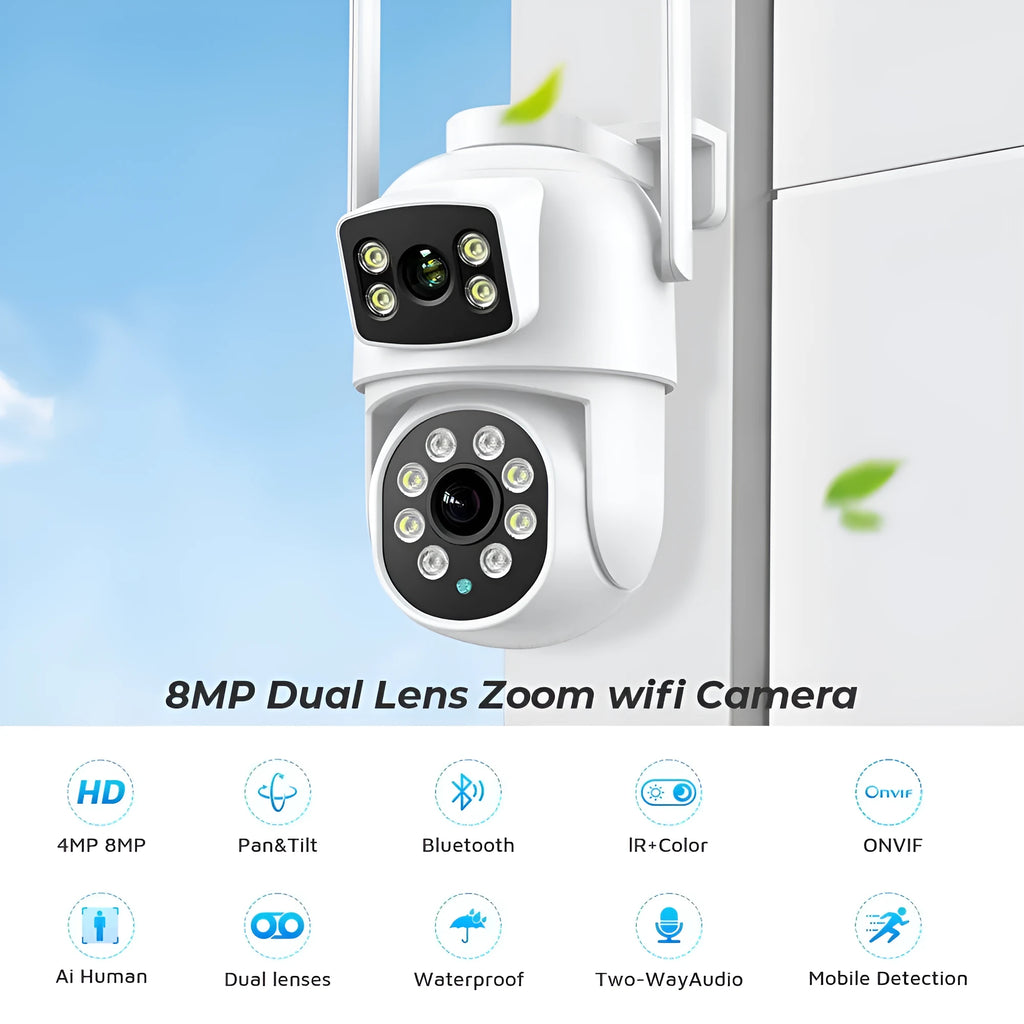 White icsee 600W outdoor night vision wireless surveillance camera with gun ball linkage and dual-screen display