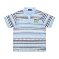 Men's blue printed short sleeve shirt with loose fit and elastic polyester fabric