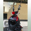 Zijin black crown and long feather decoration attached to a motorcycle helmet.