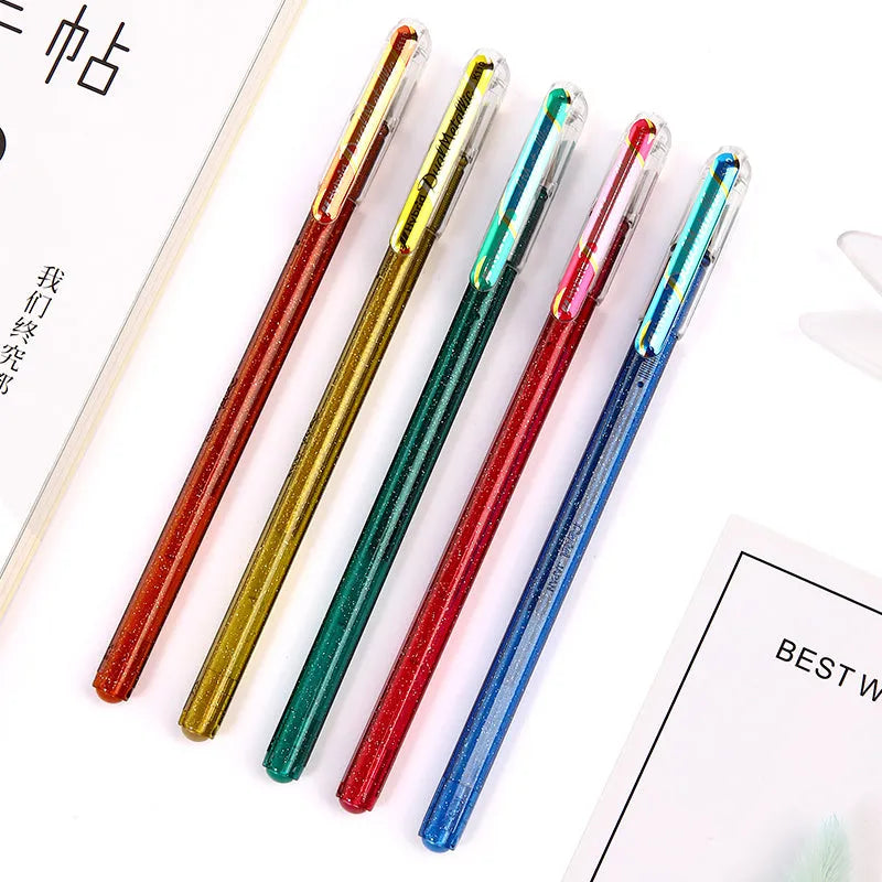 Flash K110 1.0mm pearlescent glitter gel pen showing colour variations