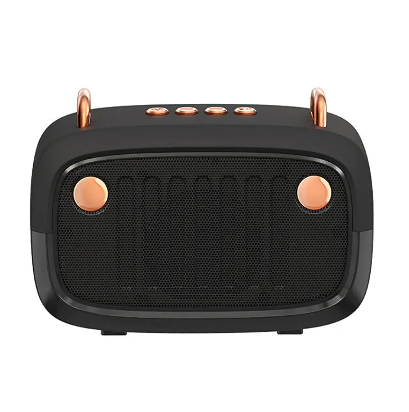 Compact portable Bluetooth speaker in black with USB port and control buttons