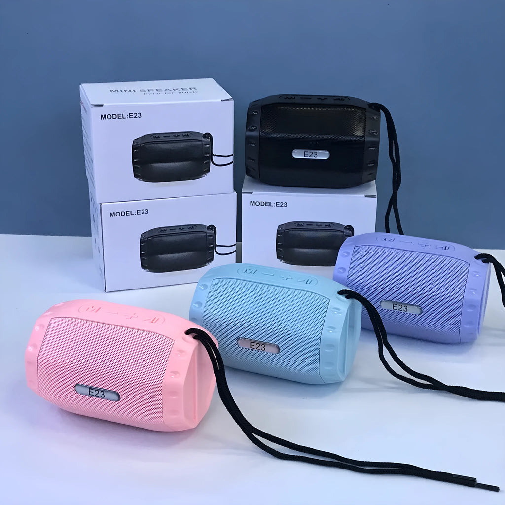Small credit card-sized wireless Bluetooth speaker in various colours with USB port