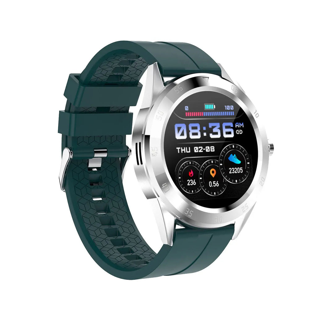 Information reminder pedometer watch with heart rate monitoring, 1.2 inch screen, silicone strap, black colour