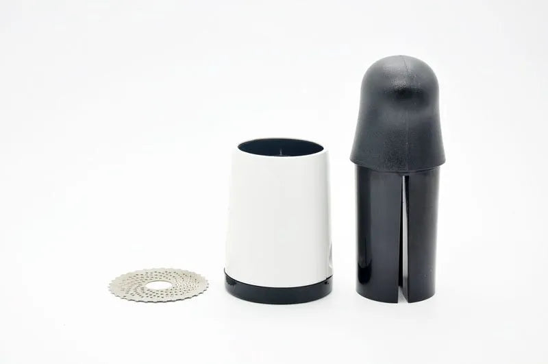 Stainless steel rotary cheese grater chocolate fondue mill 17 x 7.3cm black white two blades