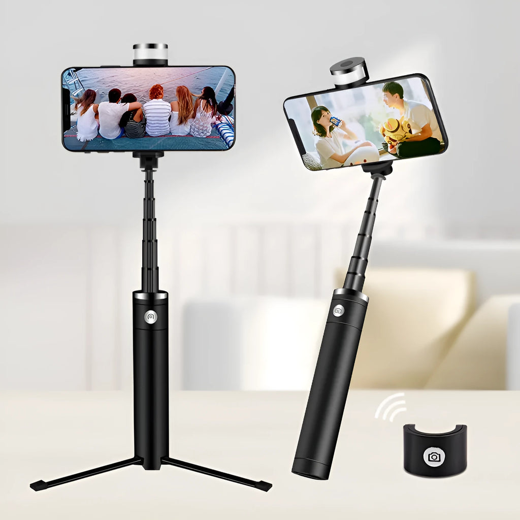 Desktop lamp selfie stick with 21.8cm handle, Bluetooth remote, built-in tripod and LED light ring