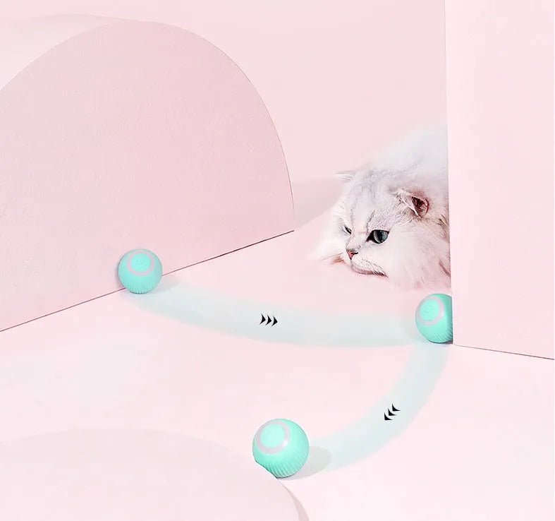 Green and pink electronic rolling ball cat toy with intelligent obstacle avoidance system