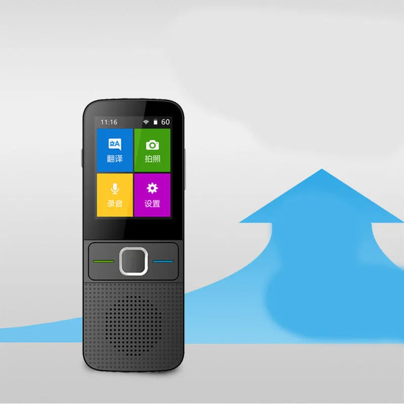 Black voice synchronization translator with 5MP camera and 125-hour battery, 13.3x5.1x1.3cm