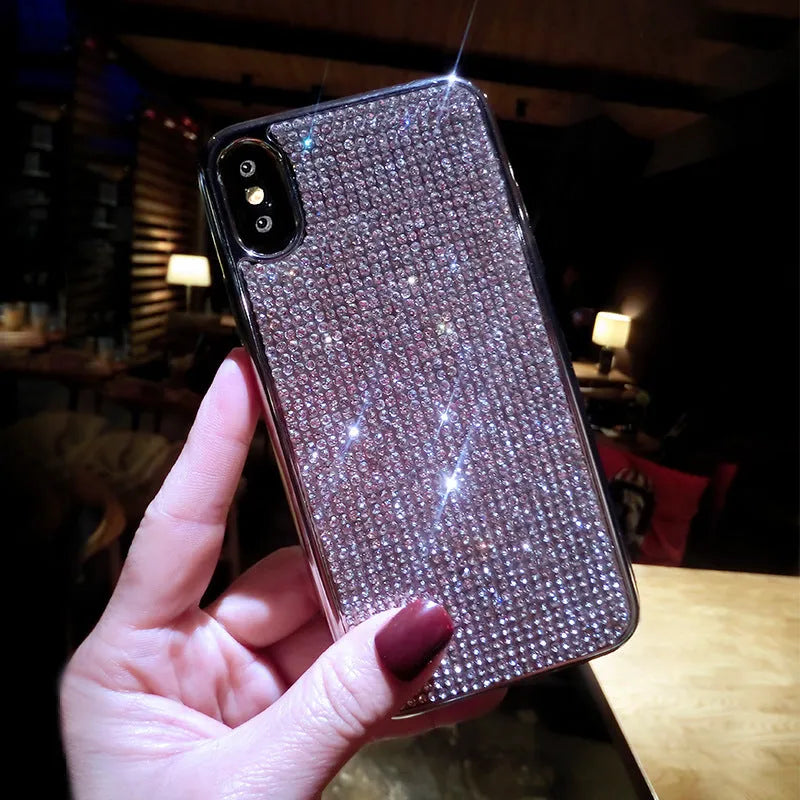 Silver silicone phone case with diamond pattern for multiple iPhone models