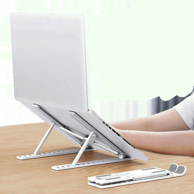 Portable laptop cooling base with 10-position folding bracket in black or white