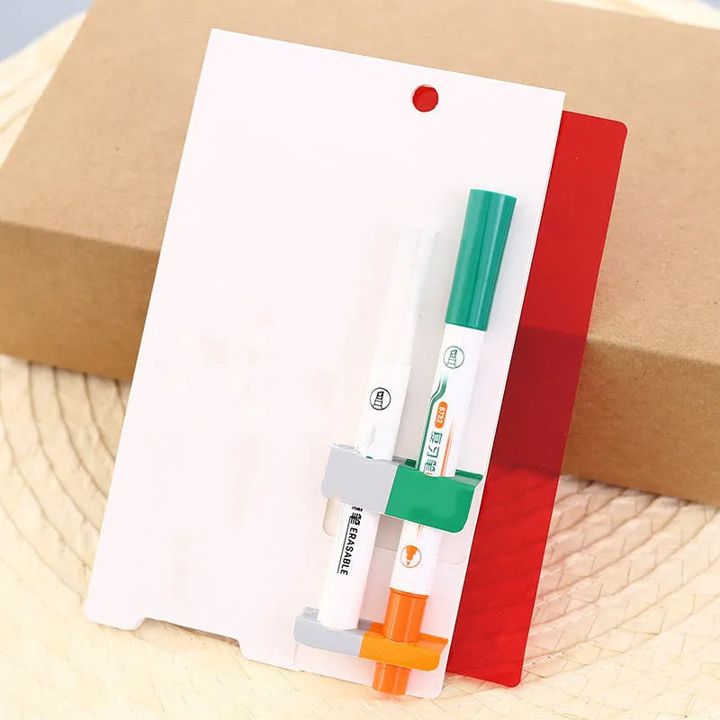 Green erasable highlighter pen set with oblique shape and integrated eraser on card packaging