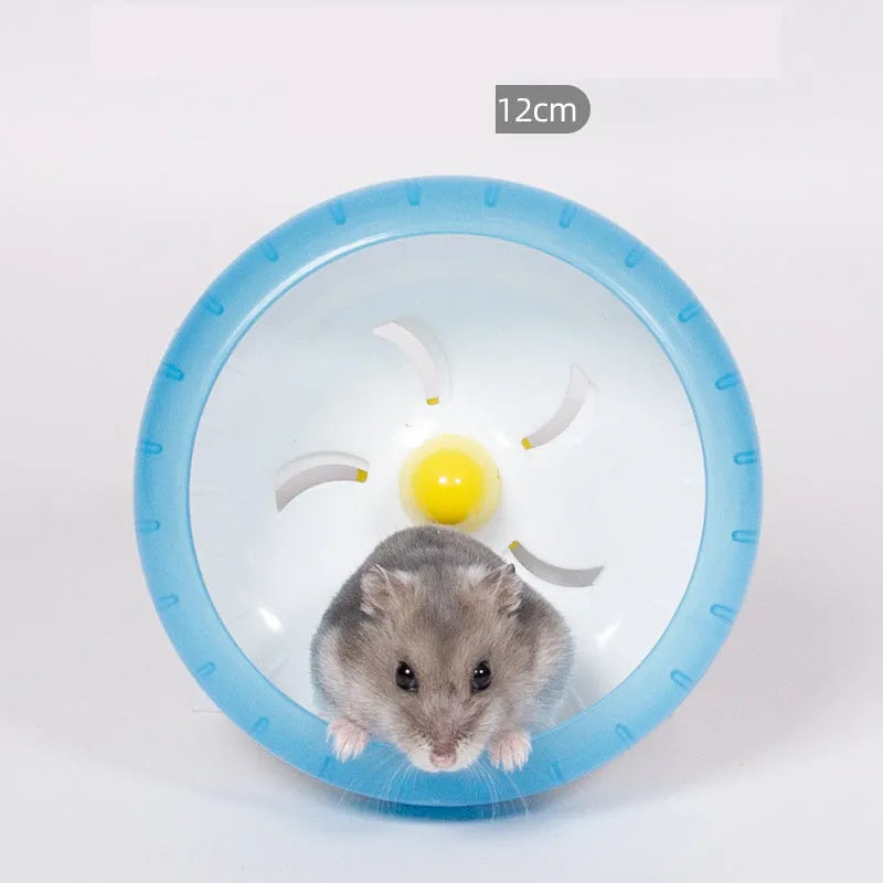 Hamster running wheel in blue plastic with metal shaft for silent exercise