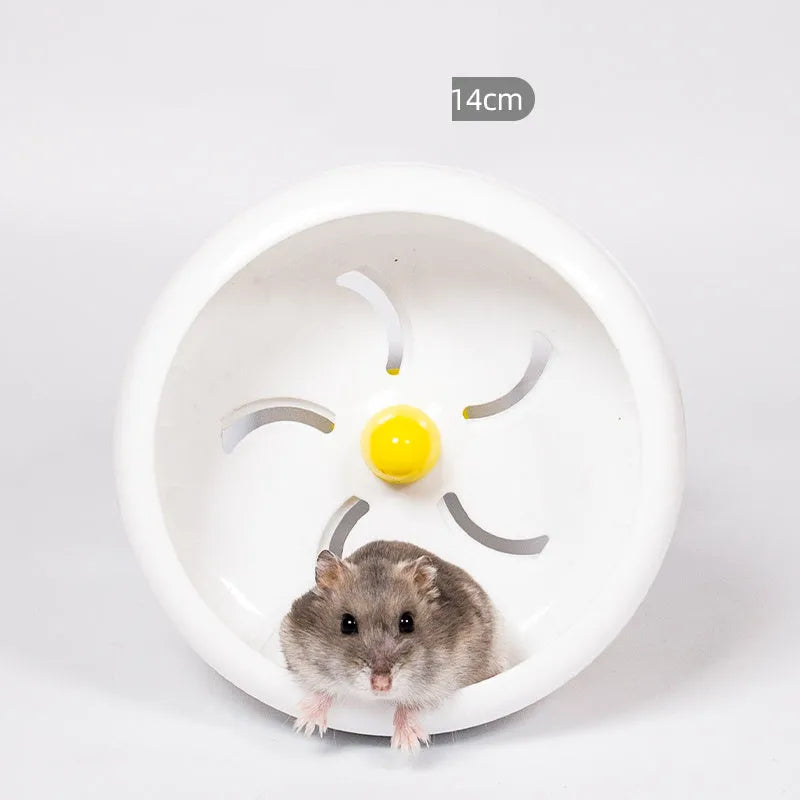 Hamster running wheel in blue plastic with metal shaft for silent exercise