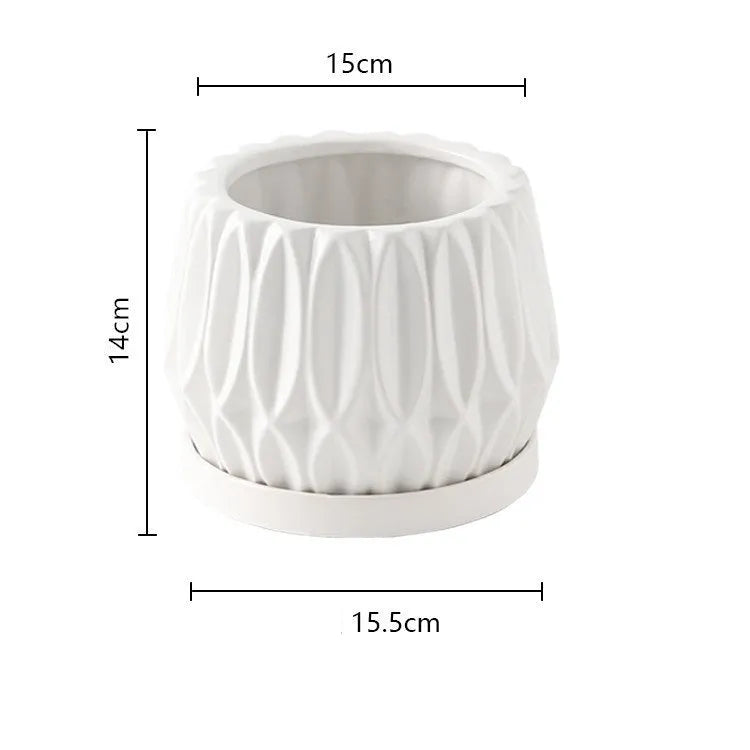 Grey ceramic medium flowerpot for desktop or floor plant display with simple styling