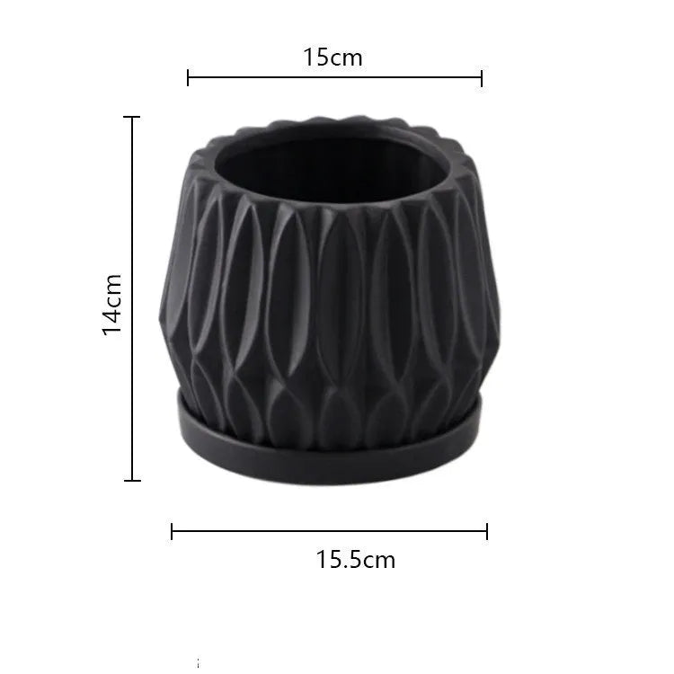 Grey ceramic medium flowerpot for desktop or floor plant display with simple styling