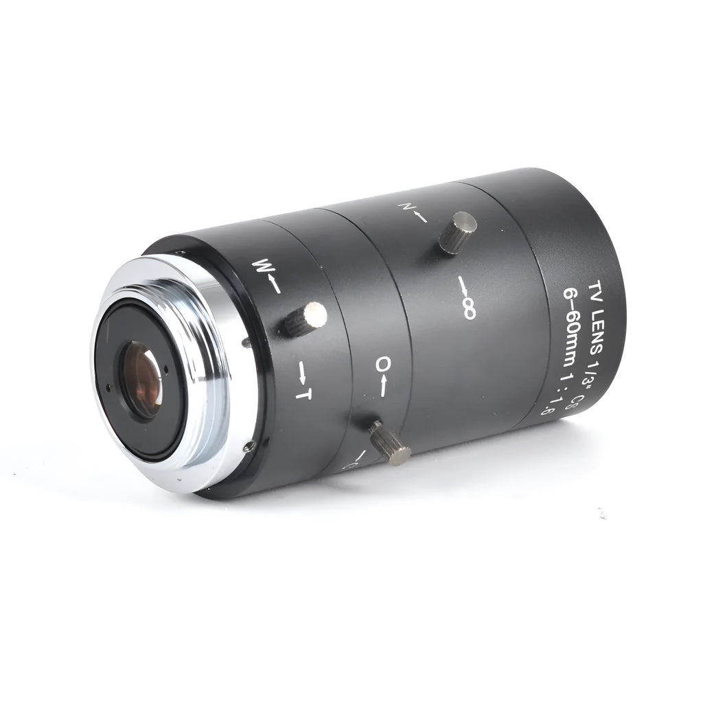 Black manual aperture 6-60mm CS mount CCTV lens for security cameras with adjustable focus ring