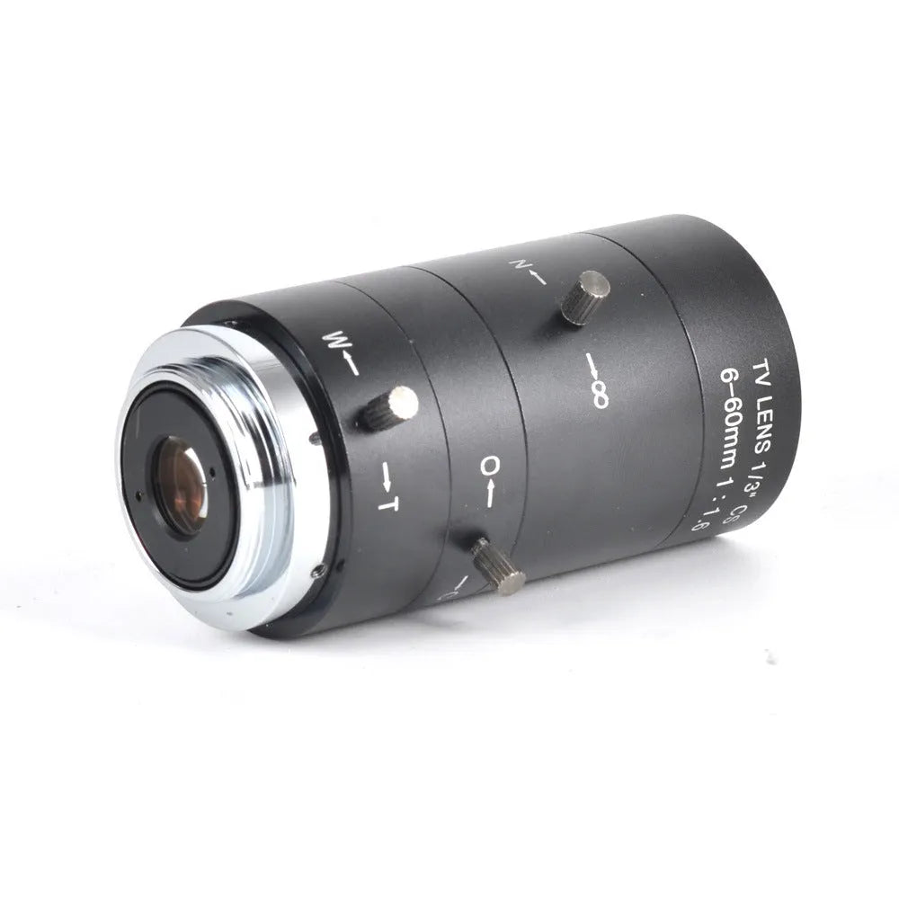 Black manual aperture 6-60mm CS mount CCTV lens for security cameras with adjustable focus ring