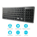 Ultra-thin white rechargeable Bluetooth keyboard for iPad and tablets showing 104-key layout.