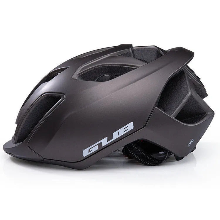Mountain road bike helmet with built-in LED taillight, 17 vents, matt black finish, side view