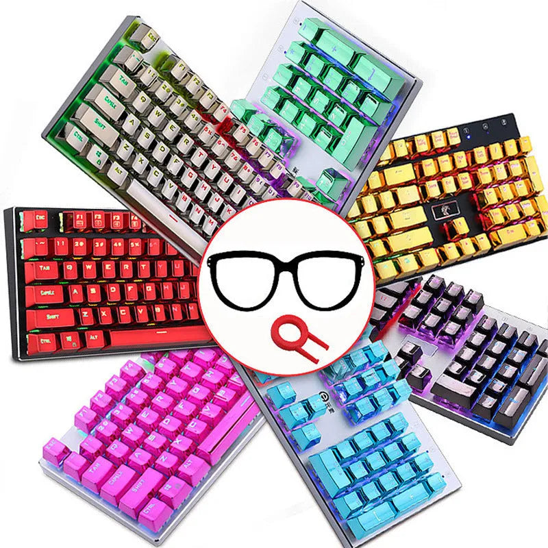 Set of 104 custom two-color mold mechanical keyboard keycaps in crystal finish, black and white variants