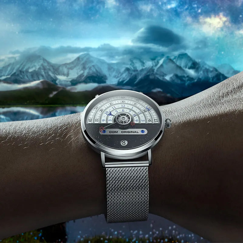 Men's creative sports watch with 40mm alloy case, quartz movement, and 30-metre waterproof rating
