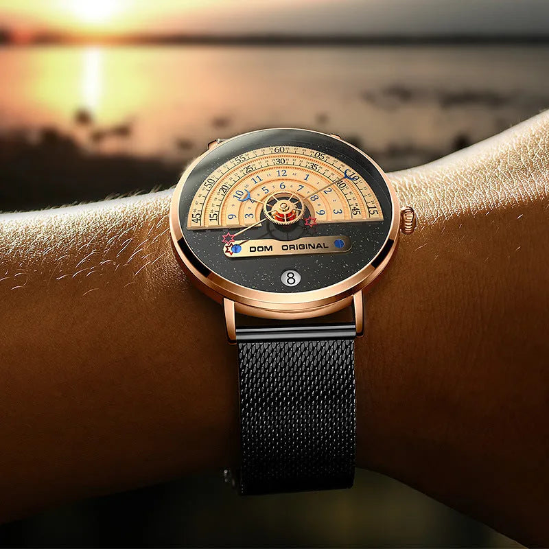 Men's creative sports watch with 40mm alloy case, quartz movement, and 30-metre waterproof rating