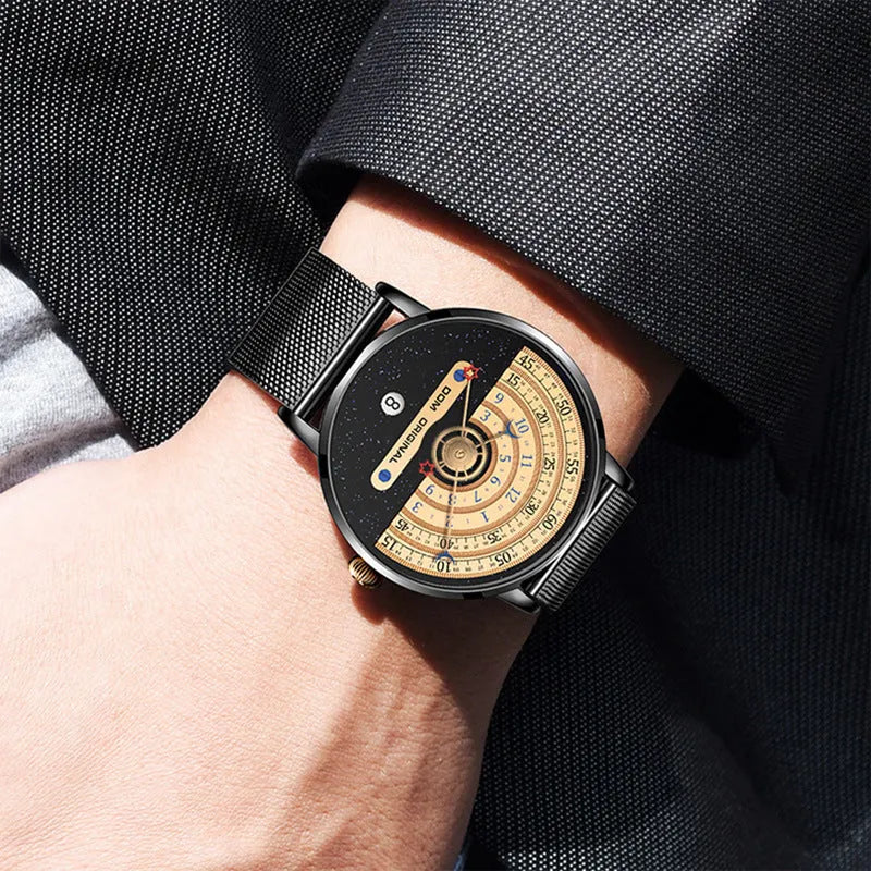 Men's creative sports watch with 40mm alloy case, quartz movement, and 30-metre waterproof rating