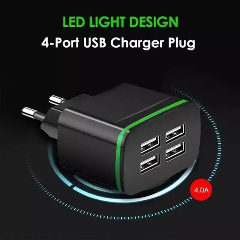 Universal travel charging head with USB port and light function, ABS shell, black colour, EU plug
