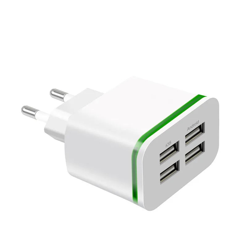 Universal travel charging head with USB port and light function, ABS shell, black colour, EU plug