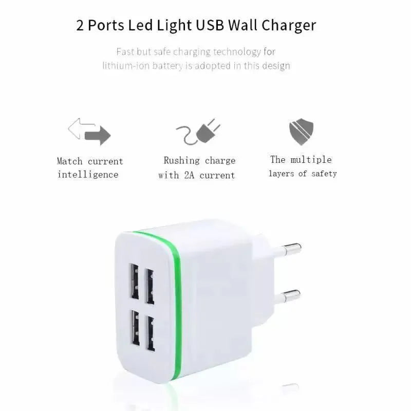 Universal travel charging head with USB port and light function, ABS shell, black colour, EU plug