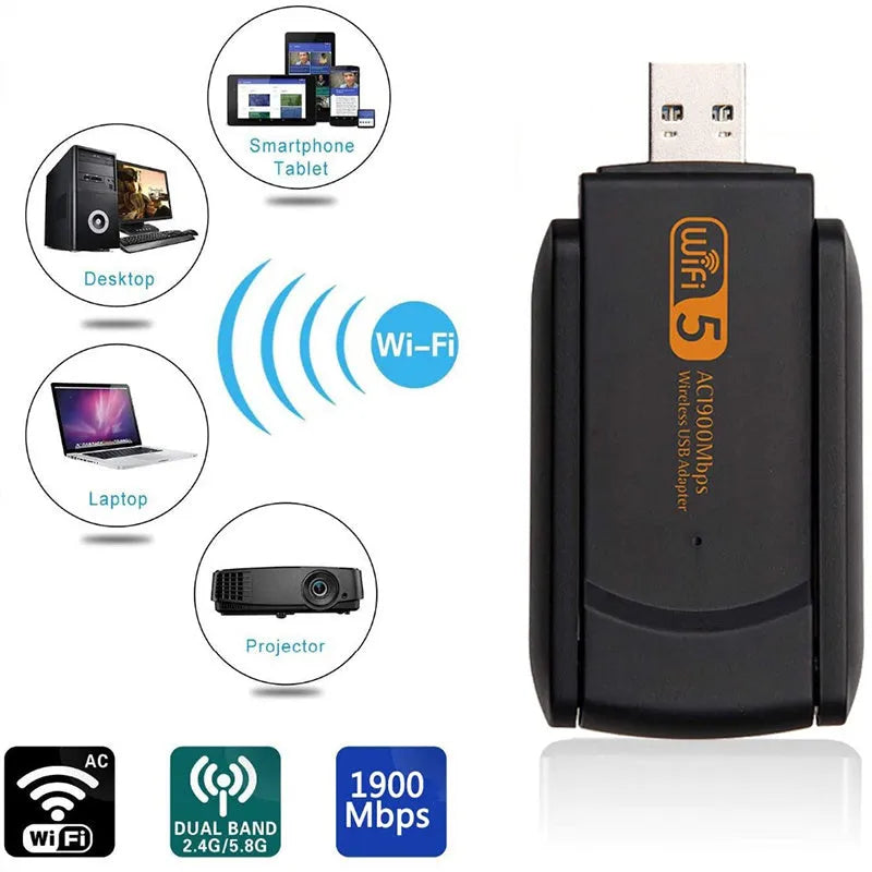 Black USB wireless network card with free drive for desktop and laptop computers