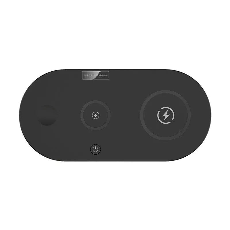 Black desktop wireless charging pad with LED light and USB port