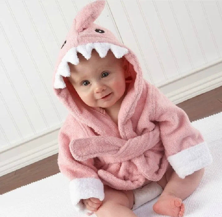 Children's hooded absorbent cotton bathrobe with animal shape, cartoon design, in fox pattern