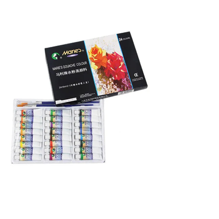 Boxed Marley gouache paint set showing tubes in 12 or 18 colours with fine pigments for artists.
