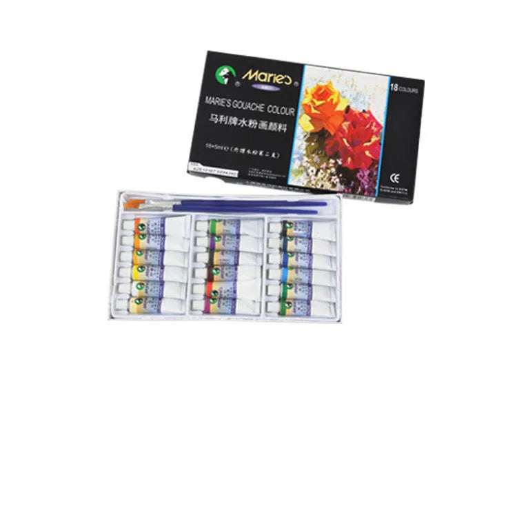 Boxed Marley gouache paint set showing tubes in 12 or 18 colours with fine pigments for artists.