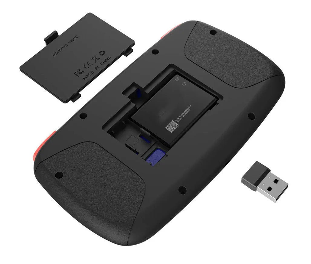 Black dual mode mini wireless keyboard with Bluetooth, 2.4G, USB interface, and multimedia keys, 155x89x16.5mm
