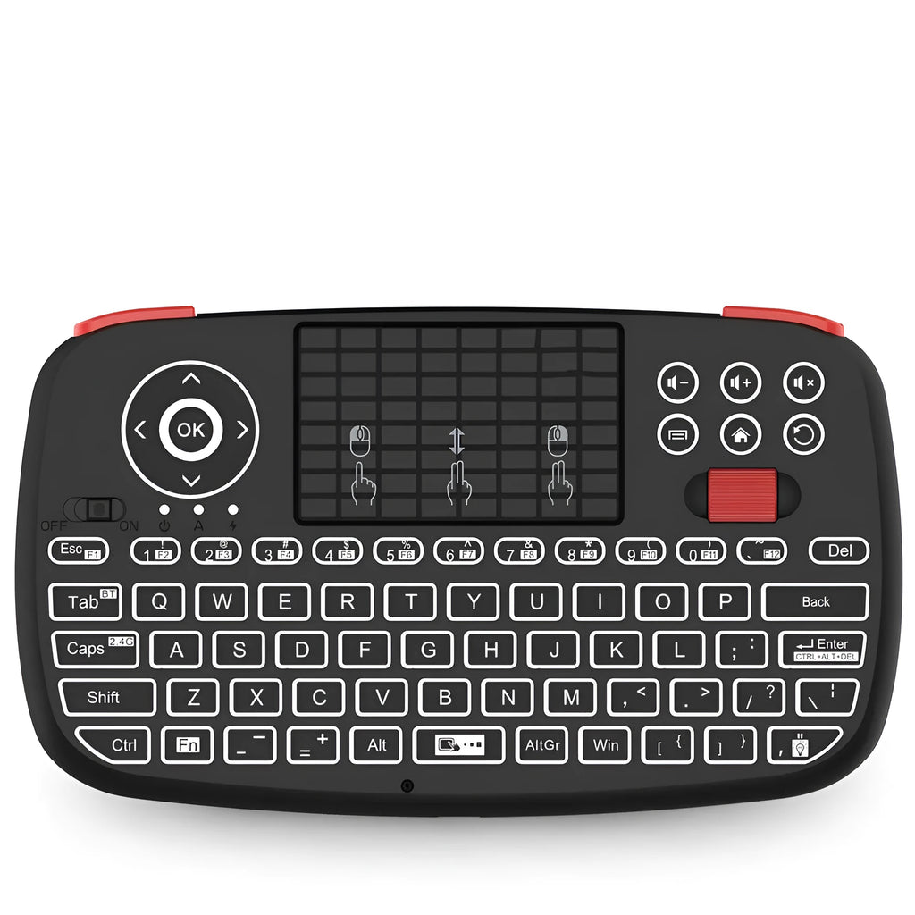 Black dual mode mini wireless keyboard with Bluetooth, 2.4G, USB interface, and multimedia keys, 155x89x16.5mm