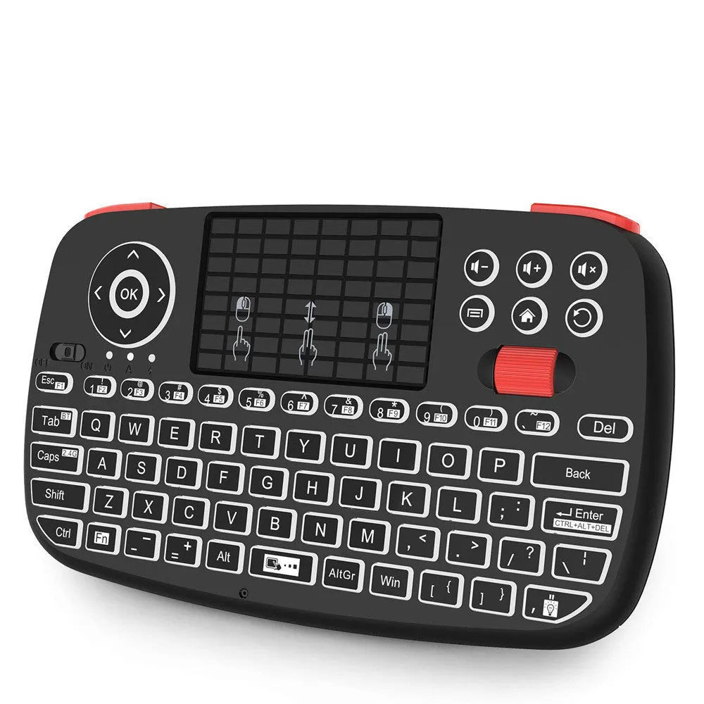 Black dual mode mini wireless keyboard with Bluetooth, 2.4G, USB interface, and multimedia keys, 155x89x16.5mm