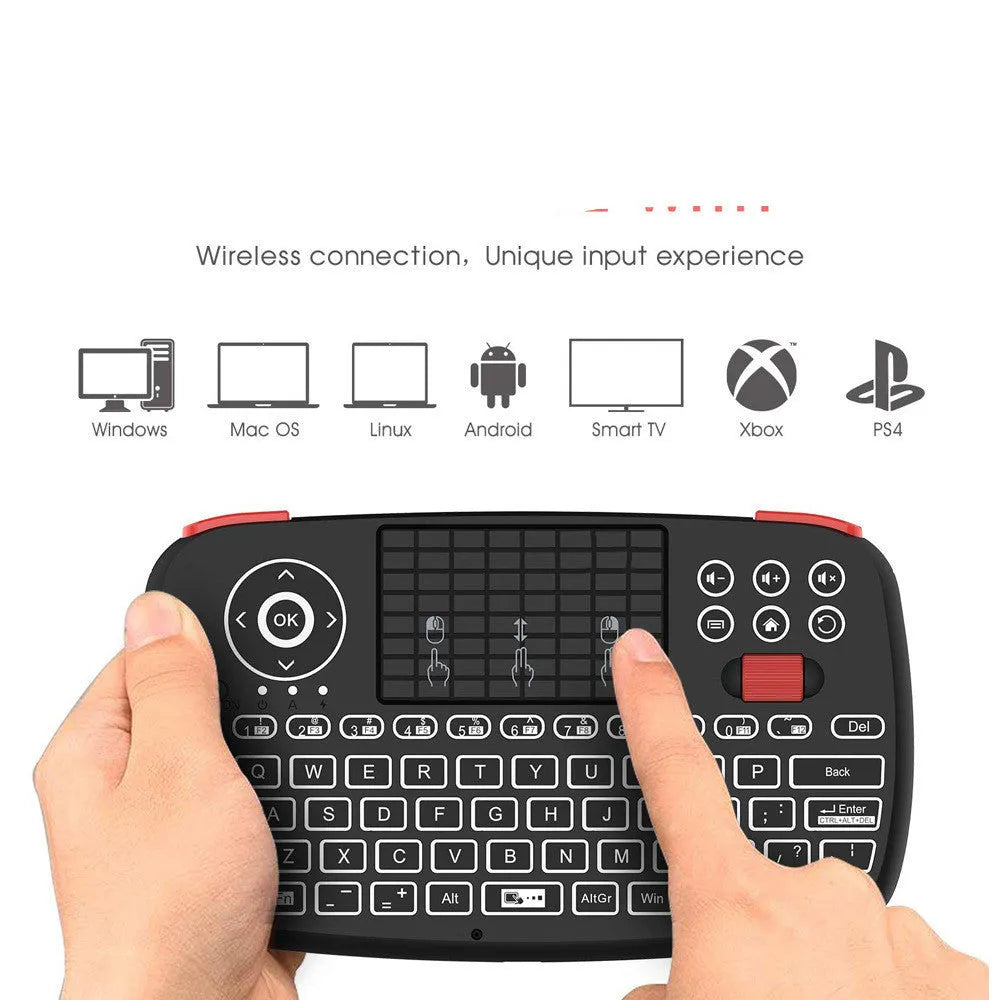 Black dual mode mini wireless keyboard with Bluetooth, 2.4G, USB interface, and multimedia keys, 155x89x16.5mm