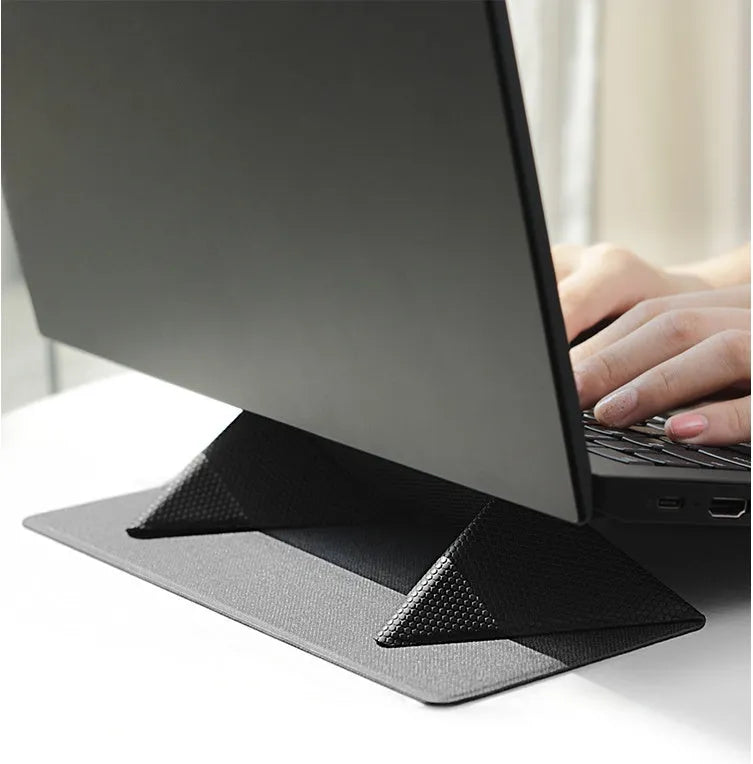 Blue foldable laptop cooling bracket with anti-slip surface and ergonomic design
