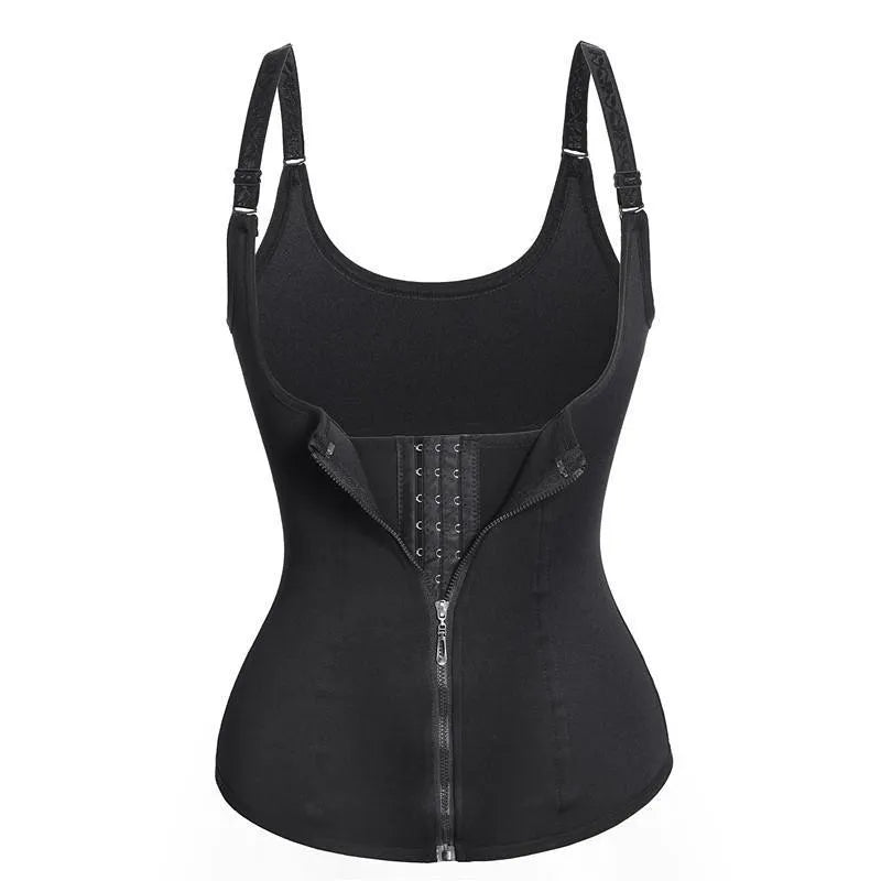 Adjustable zipper waist shaper in black on a white background