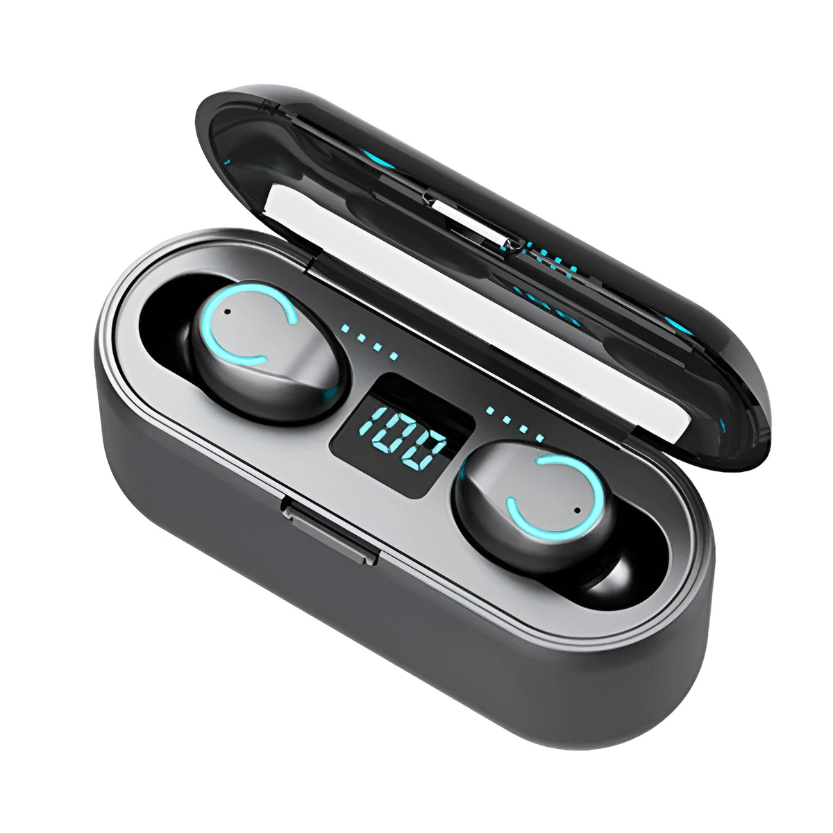 Touch wireless Bluetooth 5.0 headset with battery display, bilateral stereo earplug design, black or white