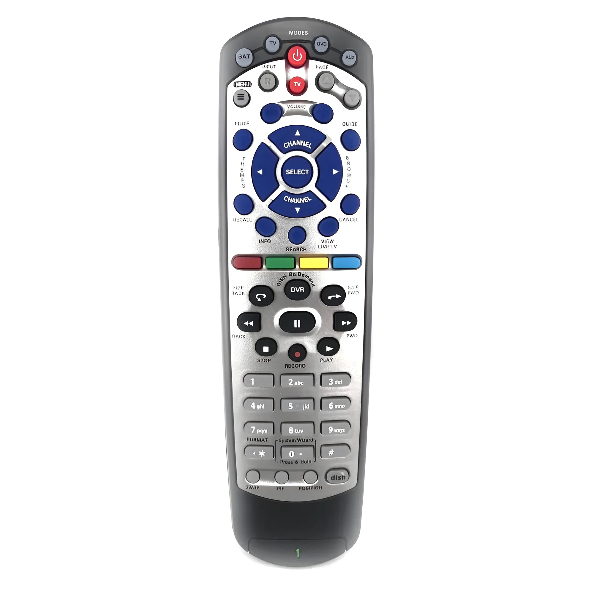 Black Dish Network universal remote control for satellite receivers and DVD systems