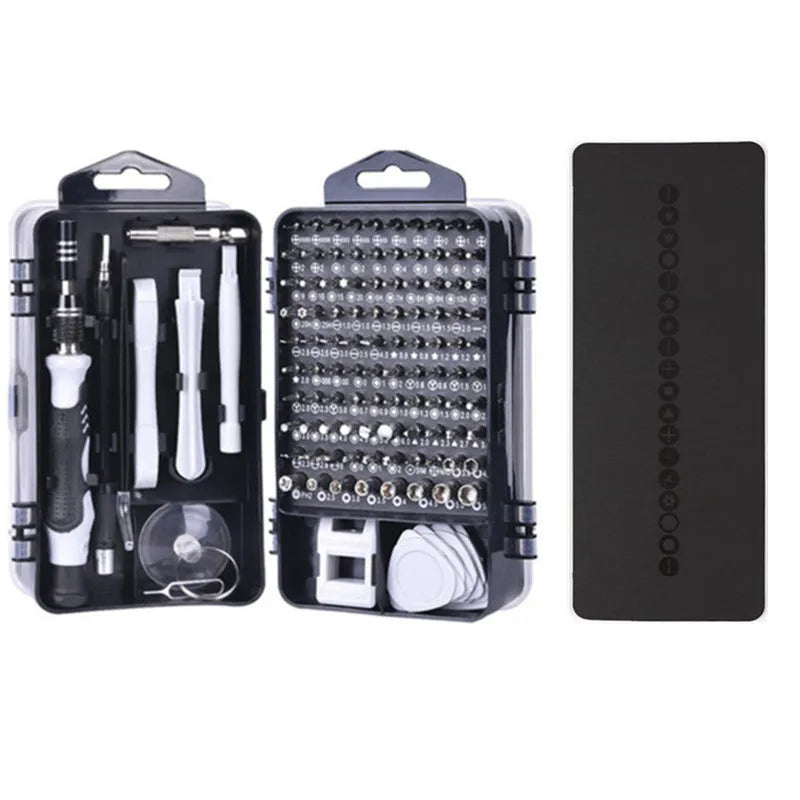 Magnetic CRV screwdriver bit set with flexible extension rod in a case, for mobile phone and laptop repair.