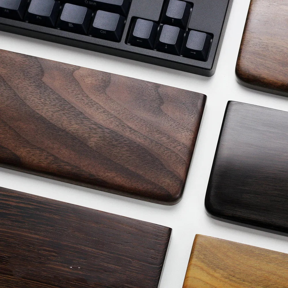 Solid black walnut wood keyboard hand rest measuring 30cm for 60% mechanical keyboards