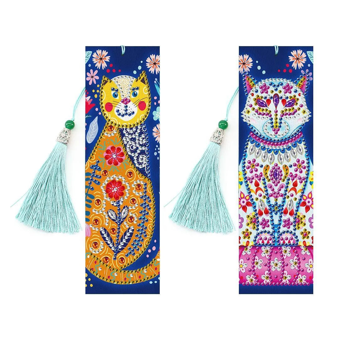 DIY diamond painting bookmark craft kit showing 6x21cm PU base with adhesive surface and pendant decoration