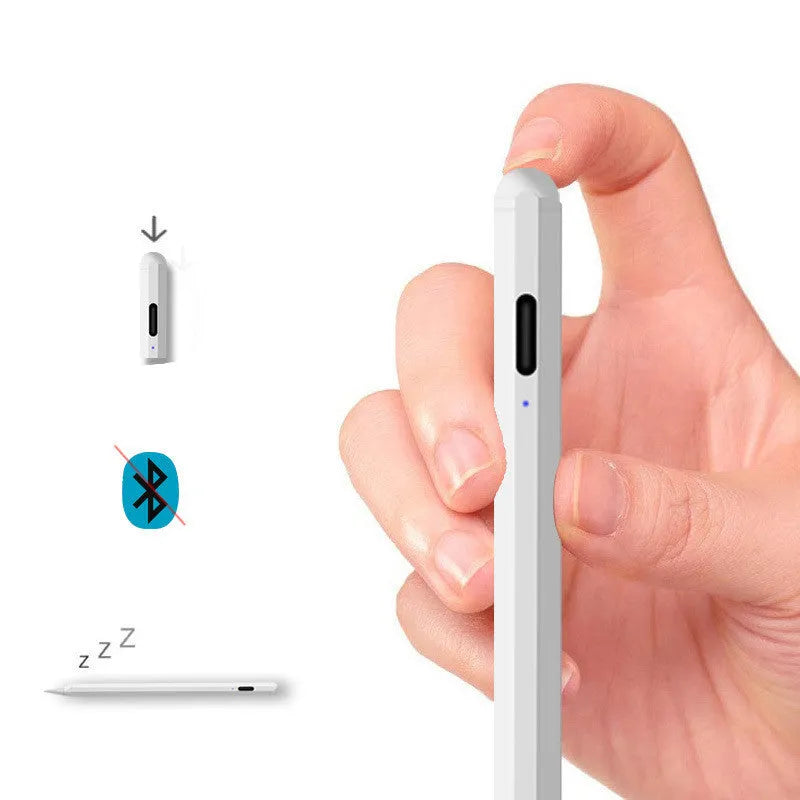 White magnetic stylus holder case attached to an iPad, showing a compatible stylus secured in place.