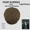 Wool newsboy cap in brown plaid pattern, unisex adult beret style
