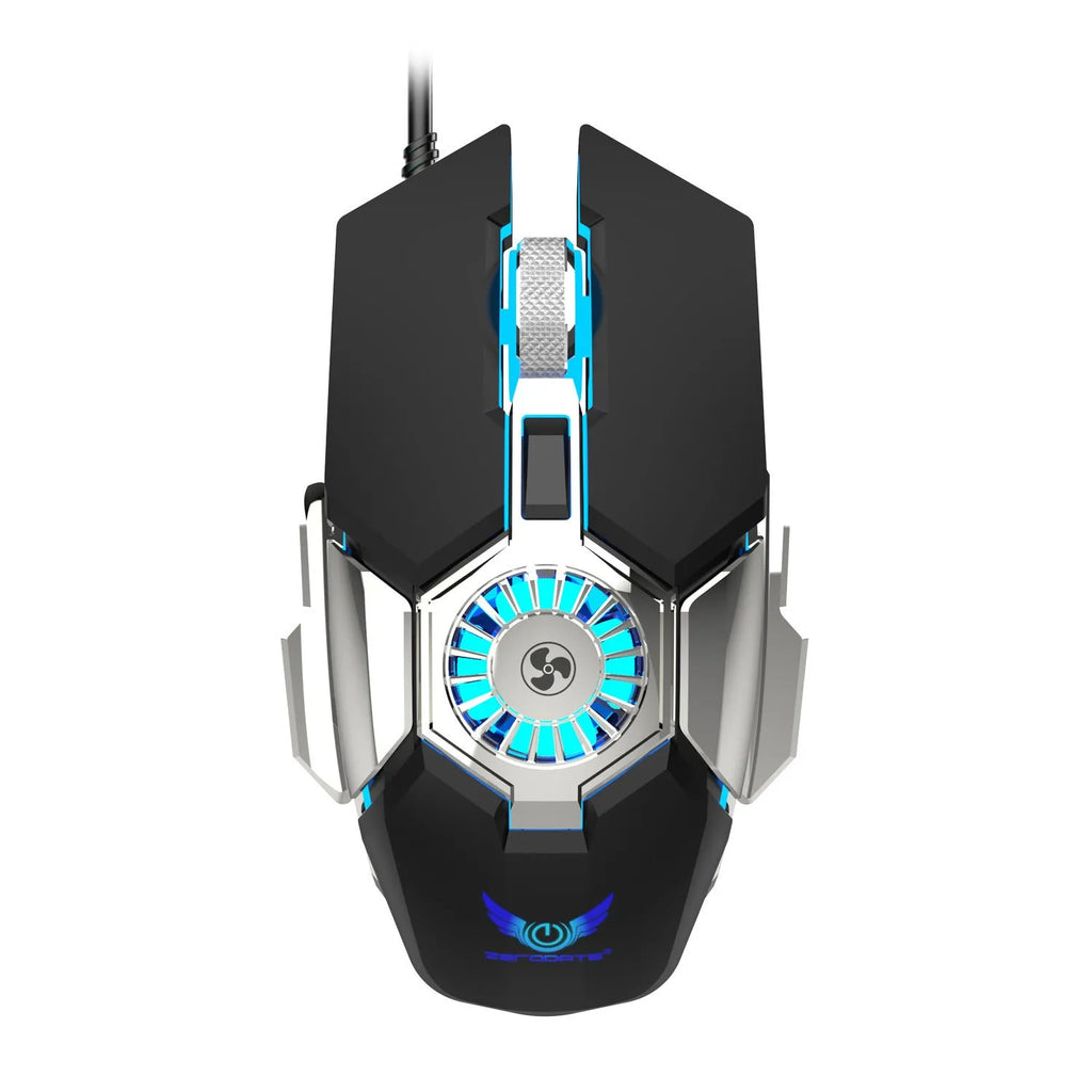 Black or grey wired gaming mouse, 6400 DPI, six keys, ergonomic, 128mm x 80mm x 40mm, USB cable.