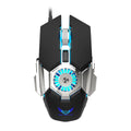 Black or grey wired gaming mouse, 6400 DPI, six keys, ergonomic, 128mm x 80mm x 40mm, USB cable.